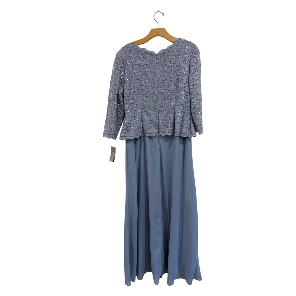 Alex Evenings Petite Sky Blue Lace Sequin Chiffon Gown Special Occasion 14P - Picture 2 of 10